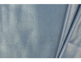 8.5 OZ Stretch Gewassen Coated Denim Stof Lichtblauw - Goud