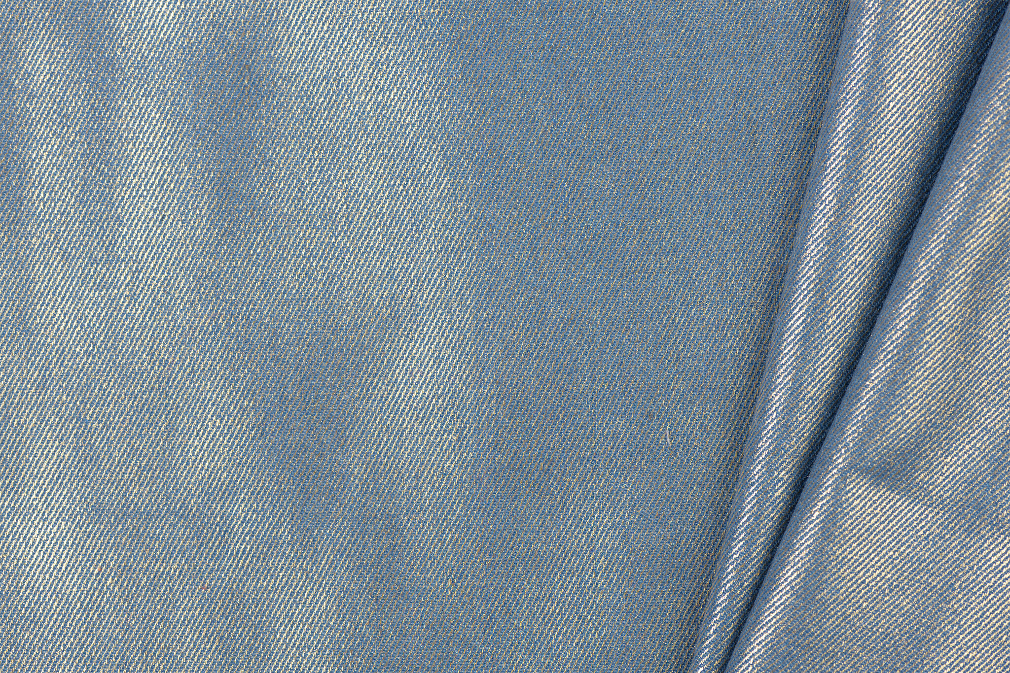 8.5 OZ Stretch Gewassen Coated Denim Stof Lichtblauw - Goud