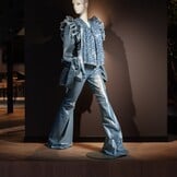 8.5 OZ Stretch Gewassen Coated Denim Stof Lichtblauw -Lila