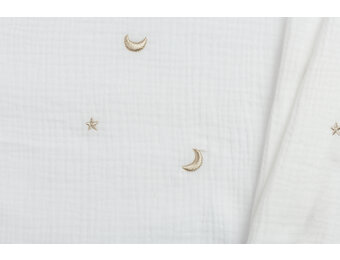 Hydrofiel Stof Embroidery Maan en Sterren Off White