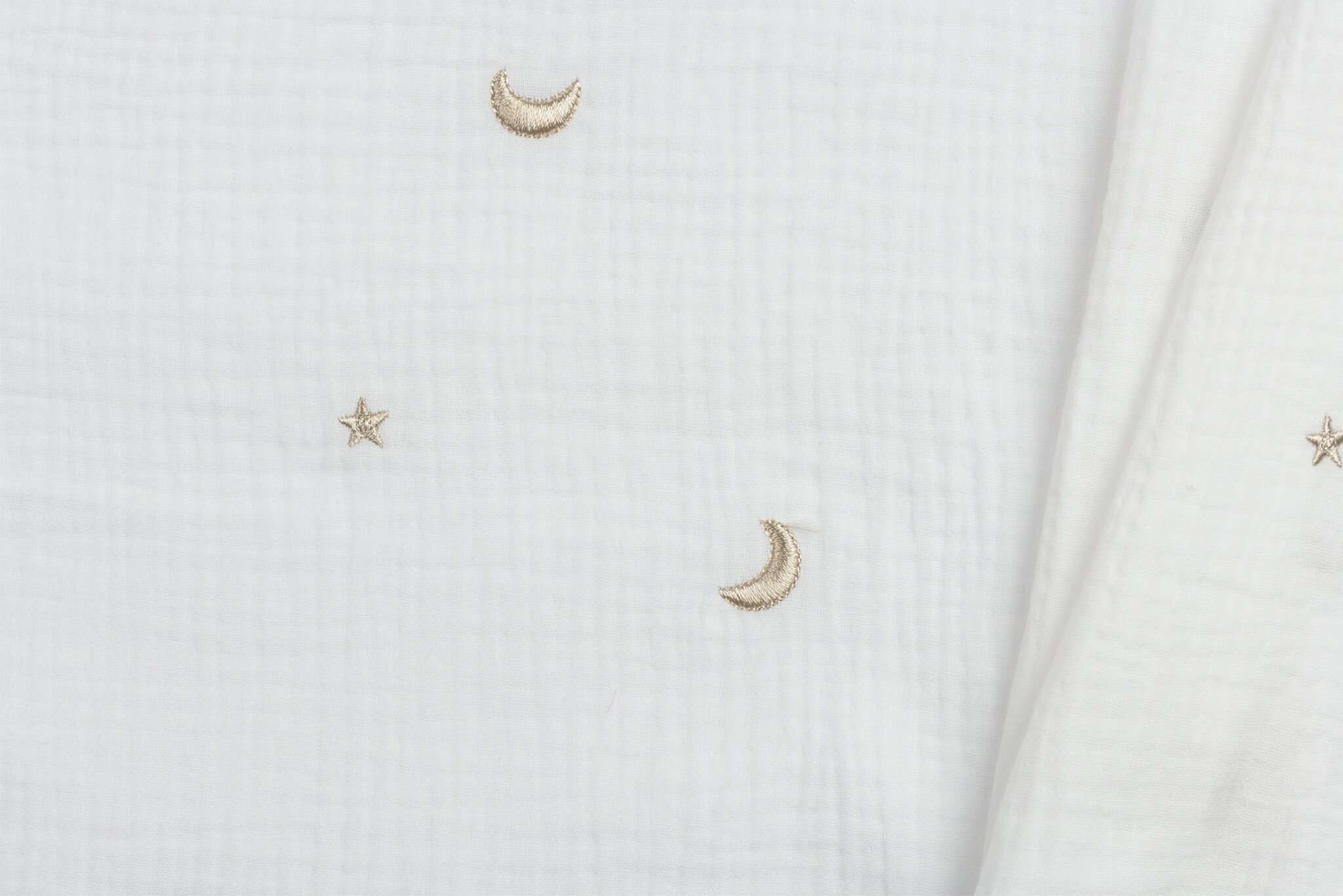 Hydrofiel Stof Embroidery Maan en Sterren Off White