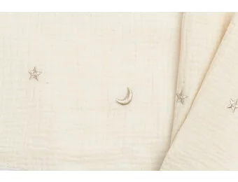 Hydrofiel Stof Embroidery Maan en Sterren Naturel