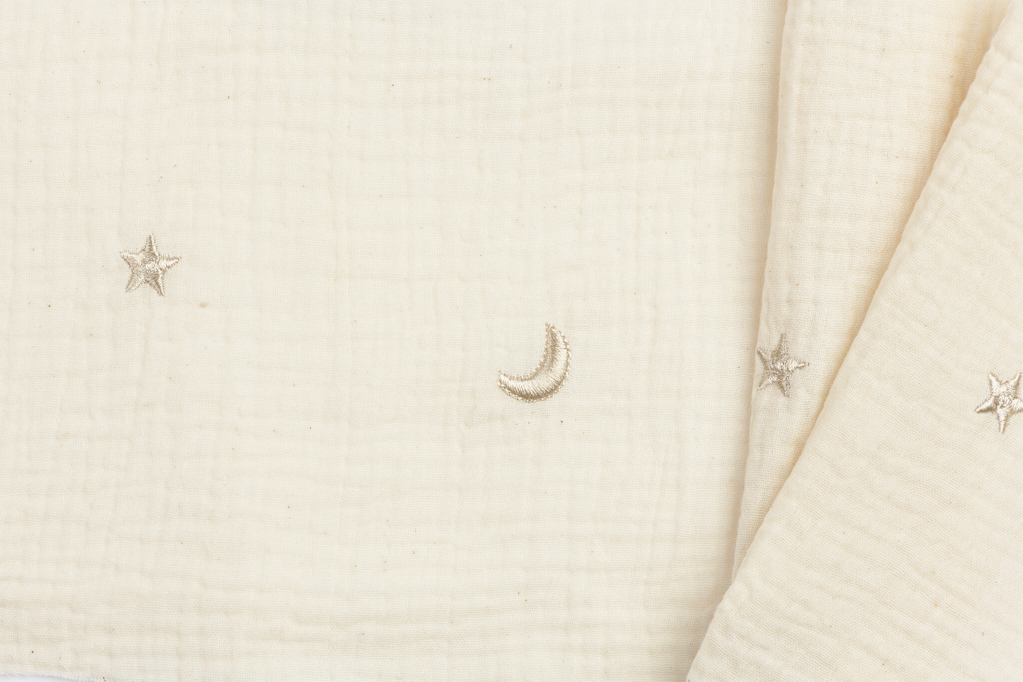 Hydrofiel Stof Embroidery Manen en Sterren Naturel