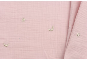 Hydrofiel Stof Embroidery Maan en Sterren Soft Rose