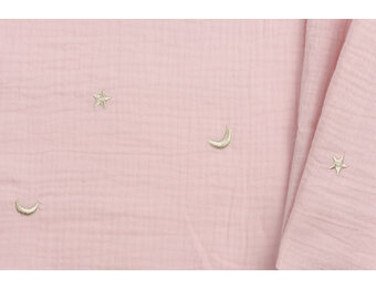 Hydrofiel Stof Embroidery Maan en Sterren Soft Rose