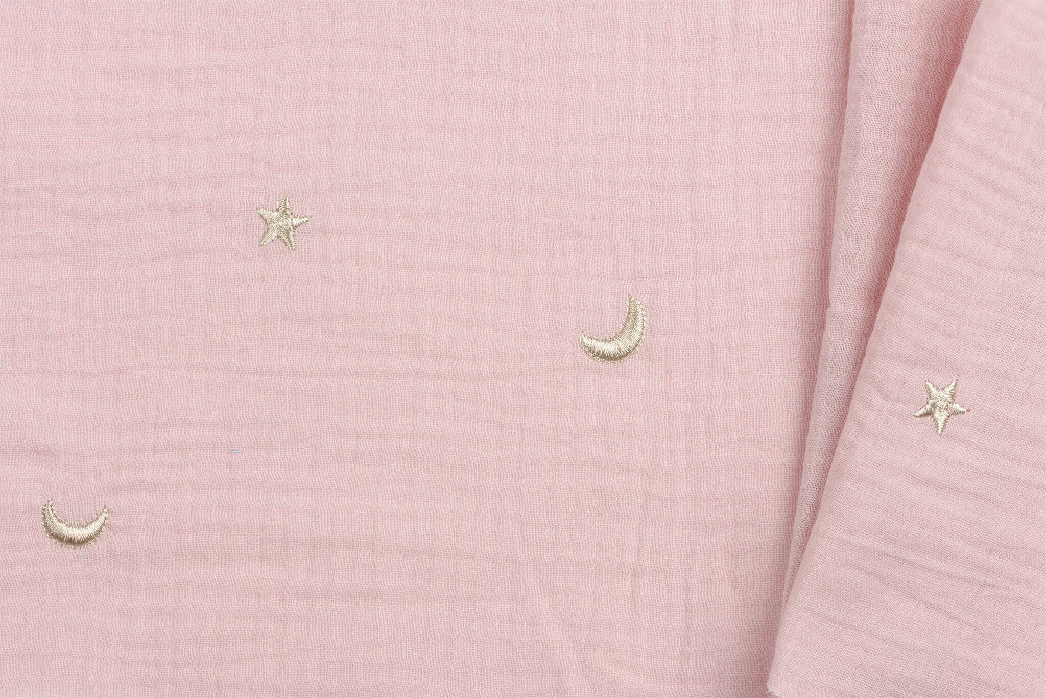 Hydrofiel Stof Embroidery Maan en Sterren Soft Rose