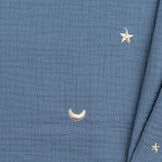 Hydrofiel Stof Embroidery Maan en Sterren Jeans