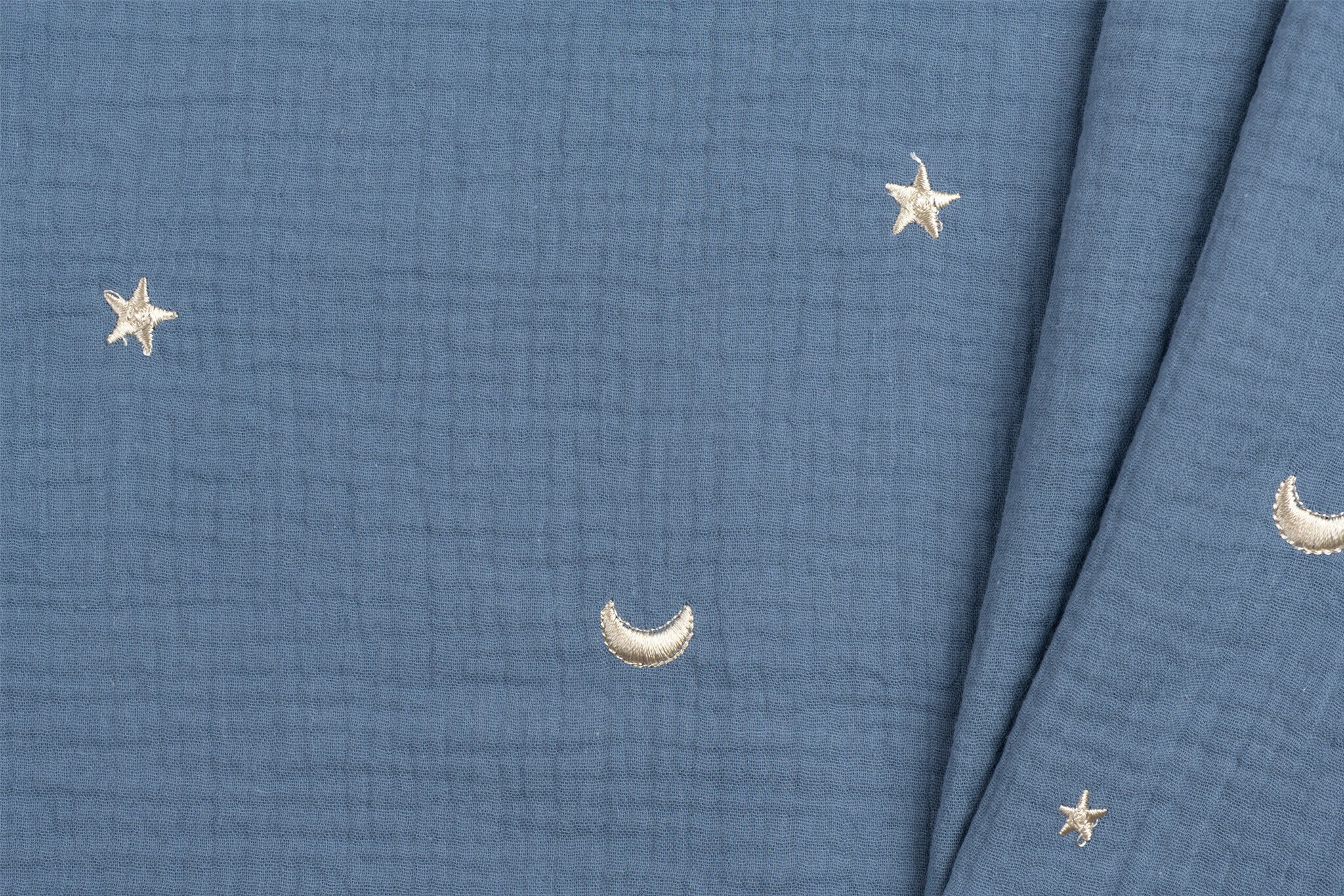 Hydrofiel Stof Embroidery Maan en Sterren Jeans