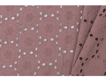 Katoen Voile Stof Geborduurd met Bloemen Oud Roze