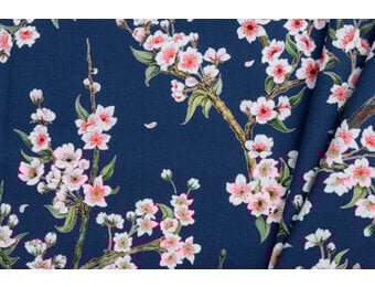 Canvas Decostof  Kersenbloesem Donkerblauw