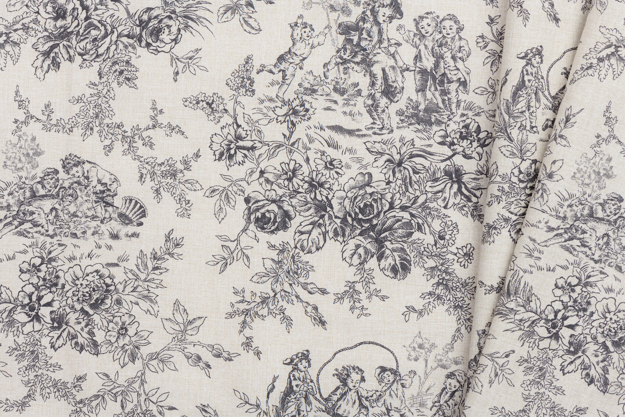 Katoen Vintage Toile de Jouy Mini Diabolo - Zwart