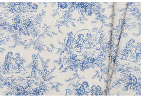 Katoen Vintage Toile de Jouy Mini Diabolo - Blauw
