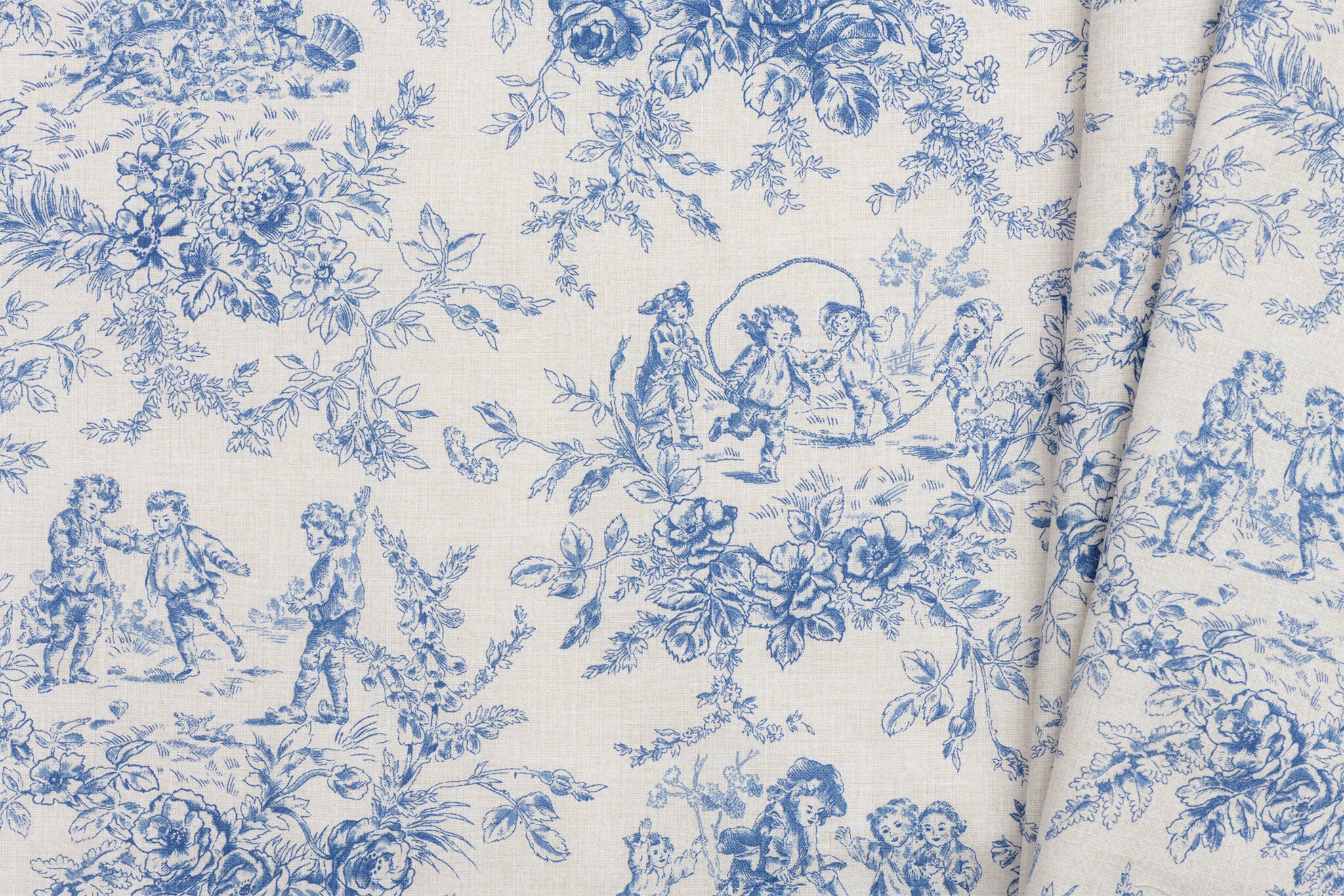 Katoen Vintage Toile de Jouy Mini Diabolo - Blauw