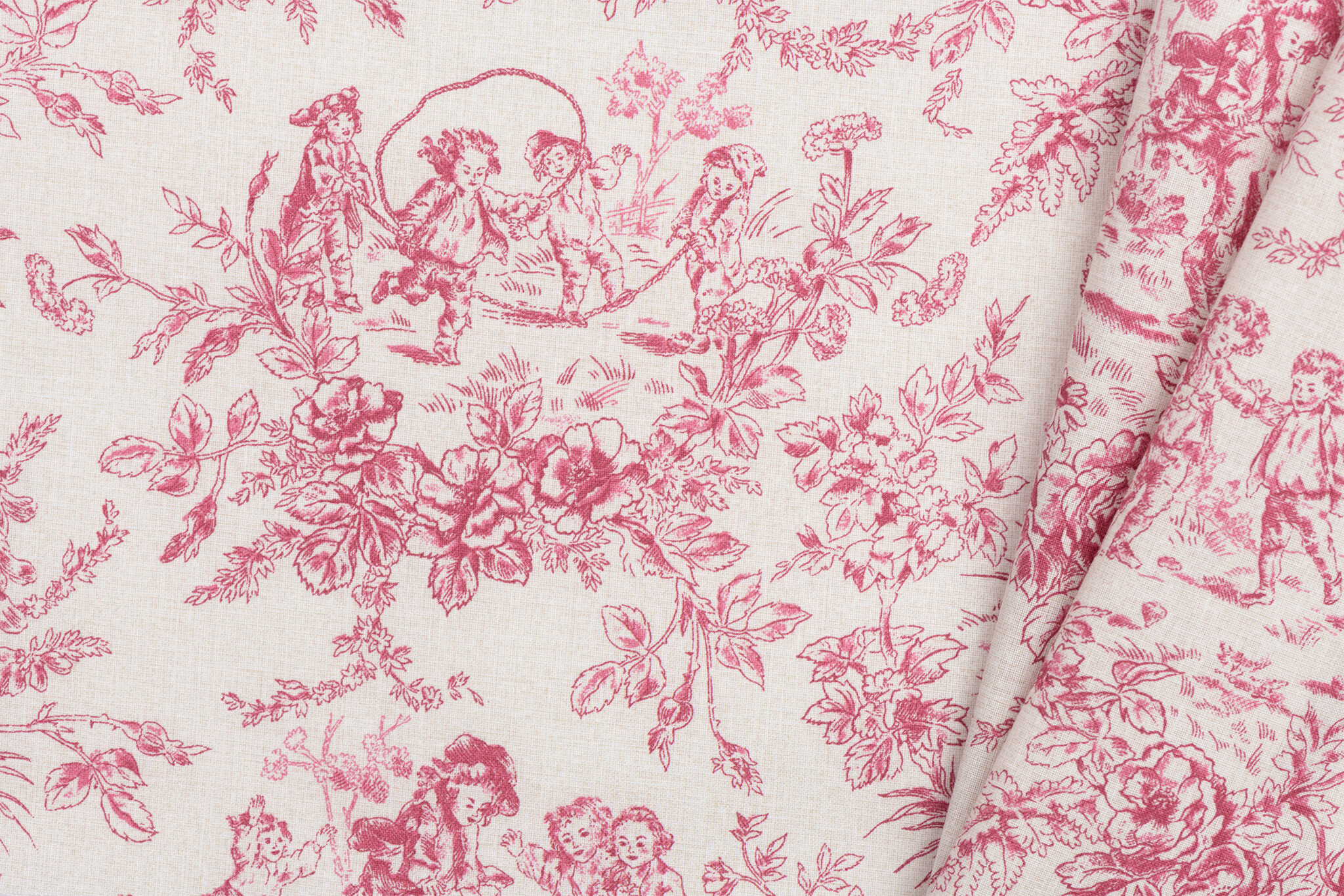 Katoen Vintage Toile de Jouy Mini Diabolo - Rouge Rood