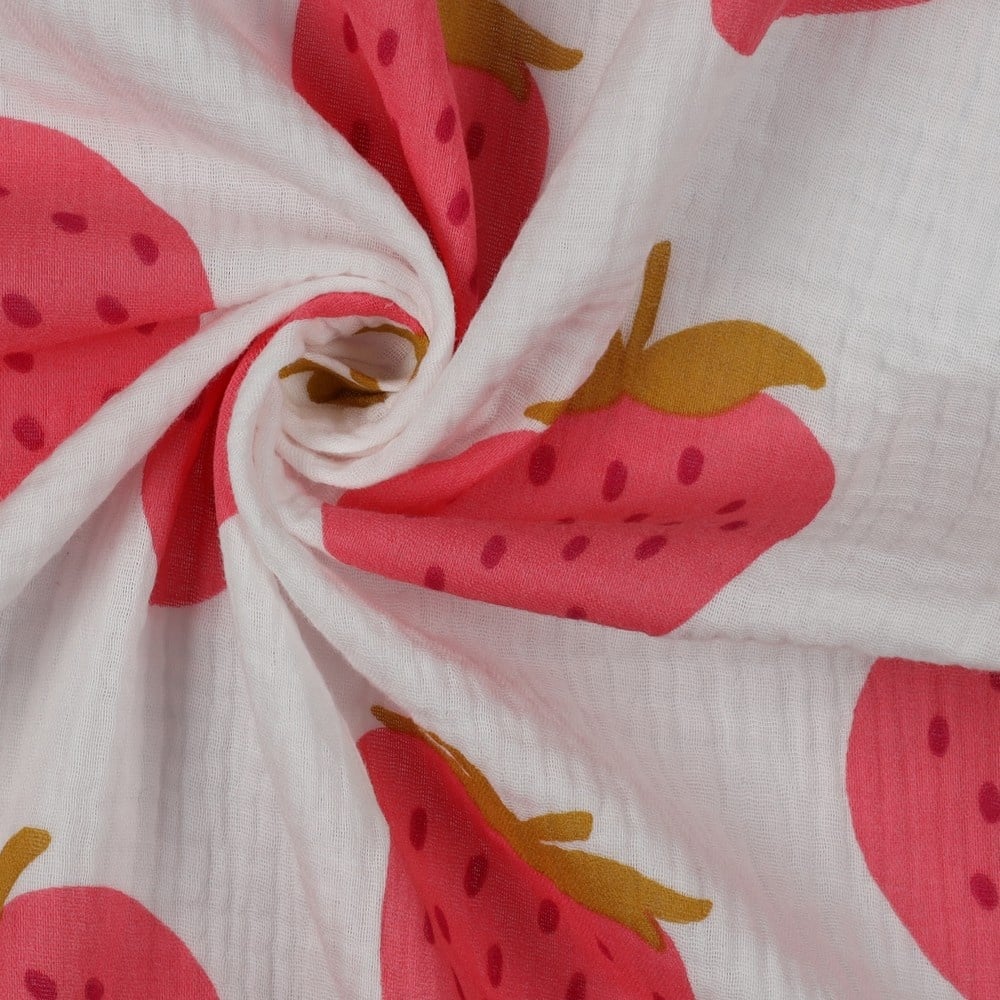 Hydrofiel Stof Grote Aardbeien - Off White