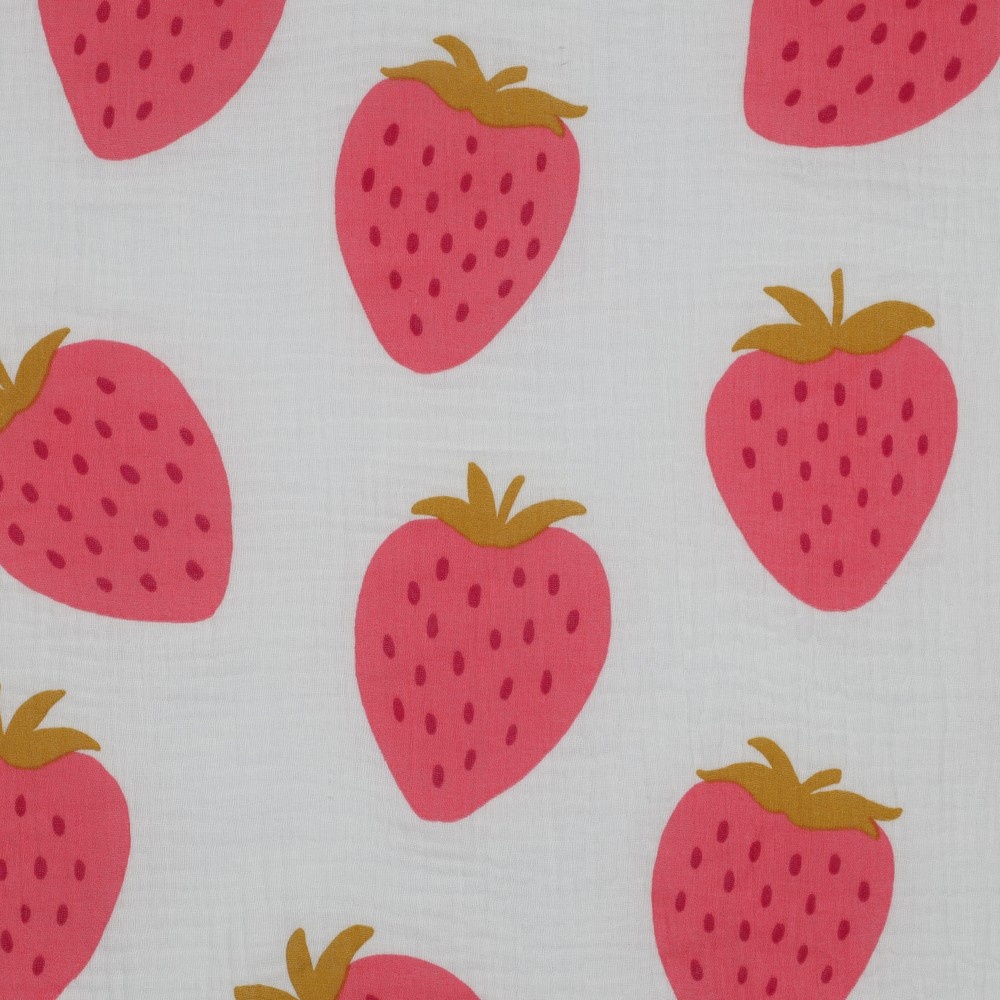 Hydrofiel Stof Grote Aardbeien - Off White