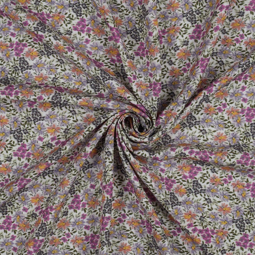 Viscose Radiance Stof Digitaal Bloemen Groen - Paars