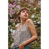 Viscose Radiance Stof Digitaal Bloemen Groen - Paars