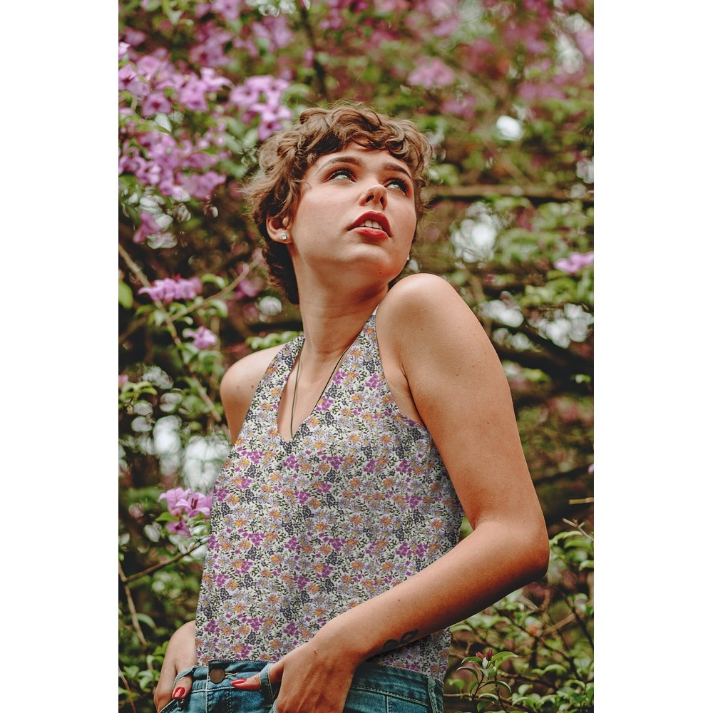 Viscose Radiance Stof Digitaal Bloemen Groen - Paars