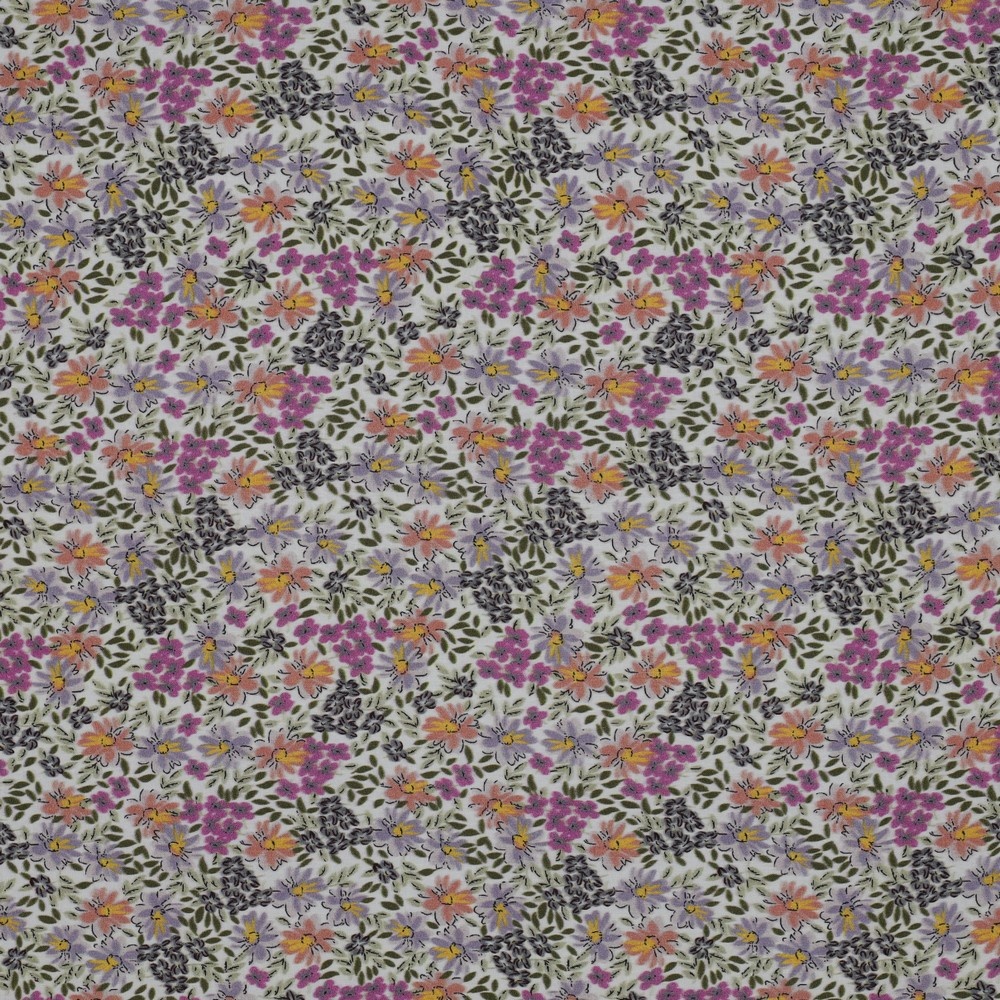 Viscose Radiance Stof Digitaal Bloemen Groen - Paars