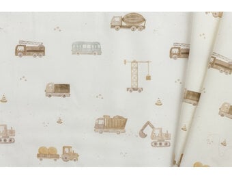 Poplin Katoen Digitale Print - Bouwvoertuigen Ecru