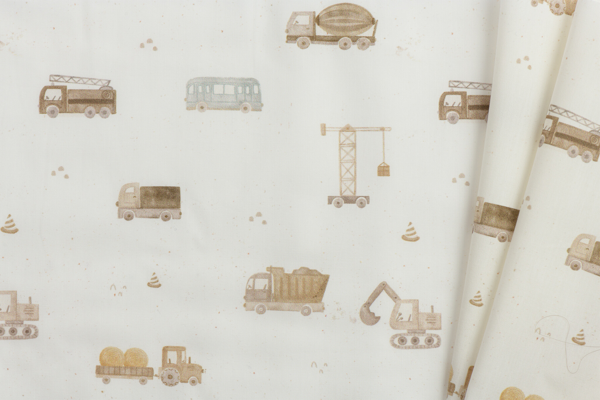 Poplin Katoen - Bouwvoertuigen Ecru – Stoer & Zacht