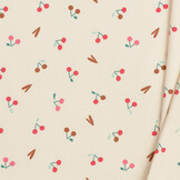Jersey Katoen Kersen Hartjes - New Ecru