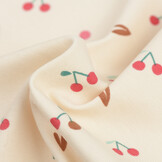 Jersey Katoen Kersen Hartjes - New Ecru