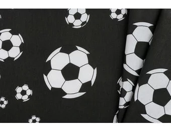 Voetbalstoffen Katoen - Zwart Voetbal