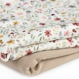 Jersey Katoen Digitale Print - Bloem Collage Ecru