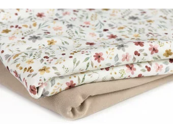 Jersey Katoen Digitale Print - Bloem Collage Ecru