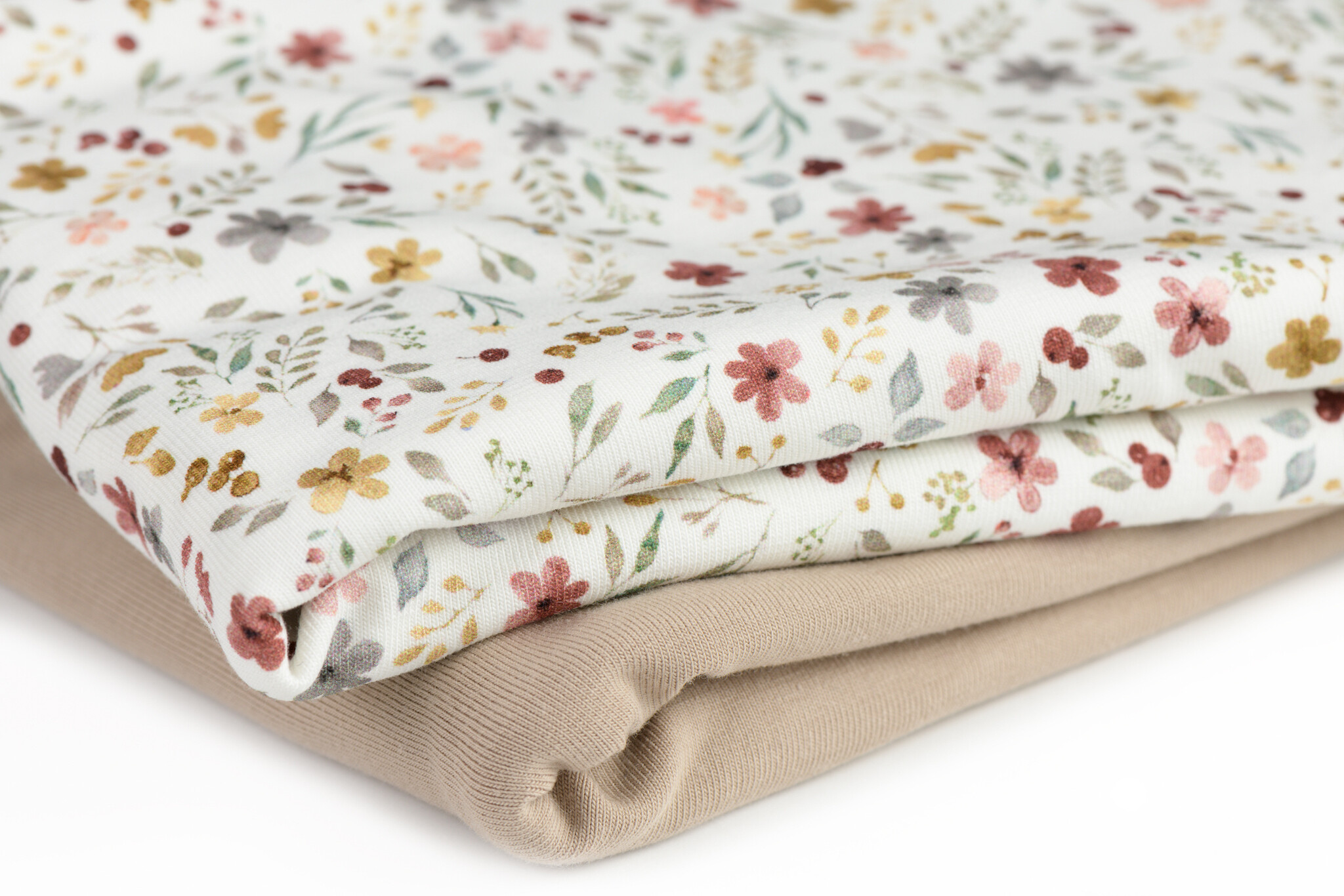 Jersey Katoen Digitale Print - Bloem Collage Ecru