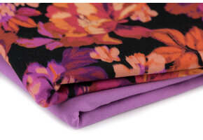 Jersey Katoen Stof Digitale Print - Bloemen Zwart