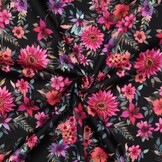 Katoen Satijn Stof Bloemen - Zwart