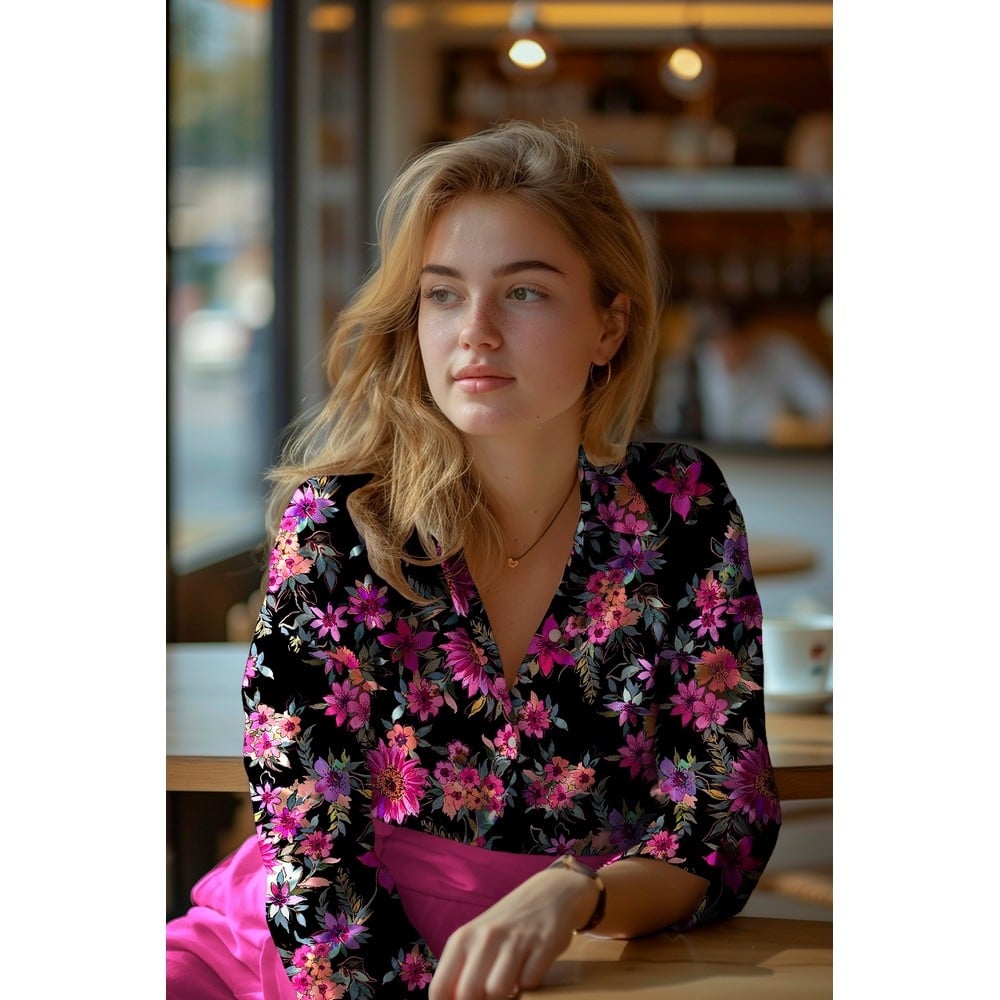 Katoen Satijn Stof Bloemen - Zwart