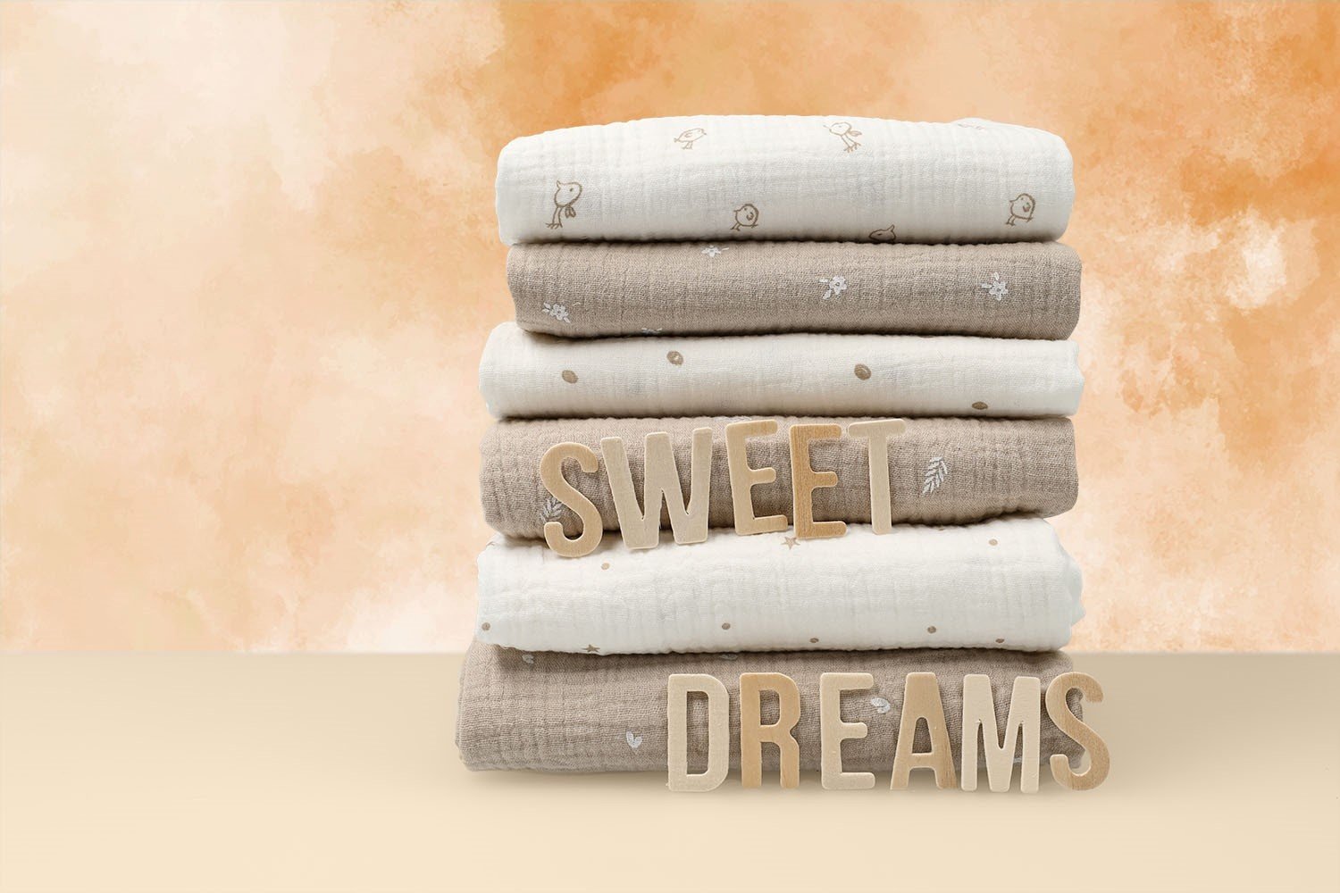 Hydrofiel Stof Sweet Dreams Licht Beige - Cirkels