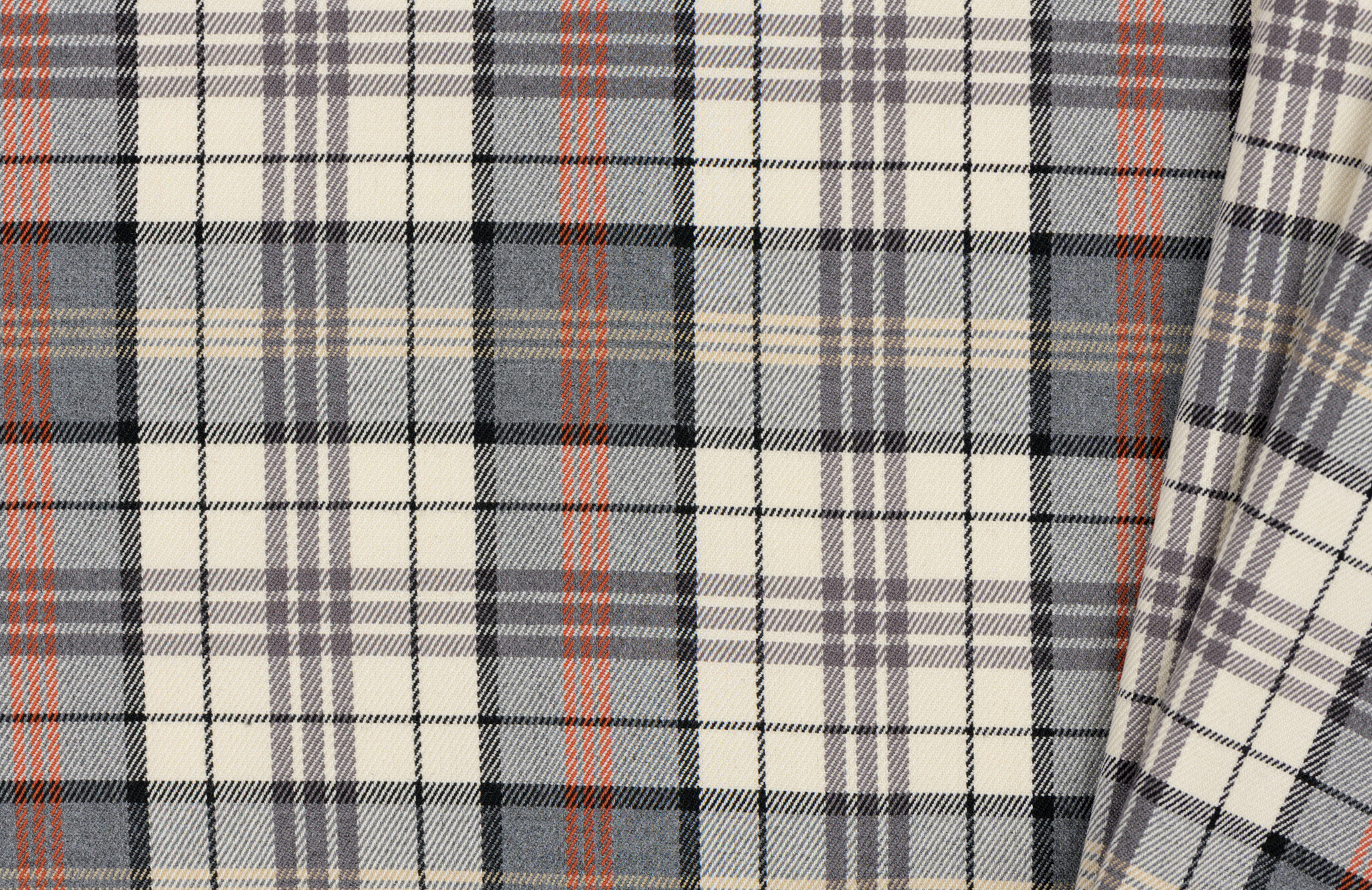 Schotse Ruit Stof Tartan Check Stretch Ecru - Grijs - Oranje