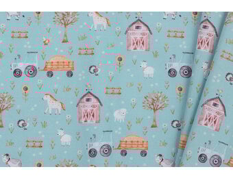 Katoen Poplin Stof TOFF - Boerderij Dusty Mint
