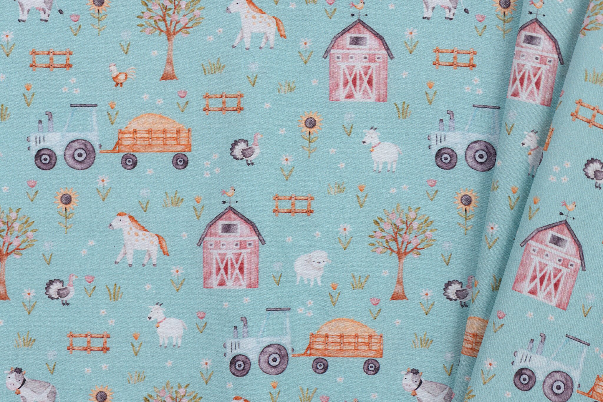 Katoen Poplin Stof TOFF - Boerderij Dusty Mint