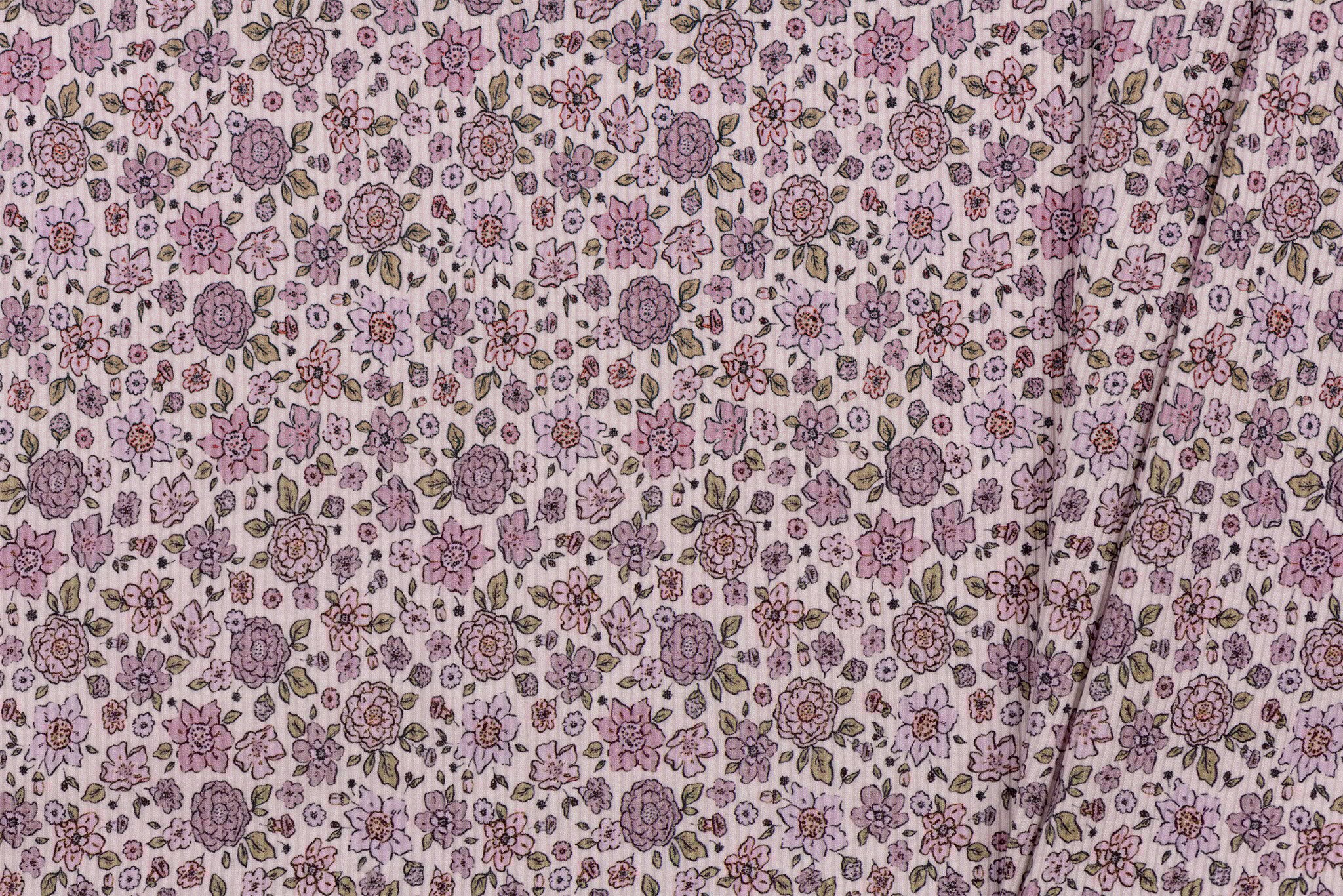 Rib Jersey Stof - Bloemenveld Lila