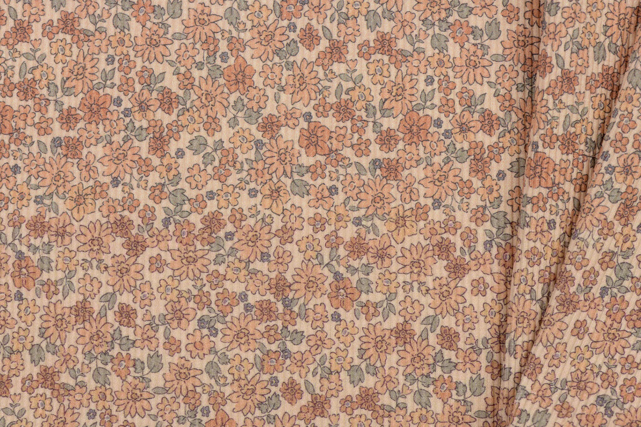 Rib Jersey Stof - Lieve Kleine Bloemen Cacao