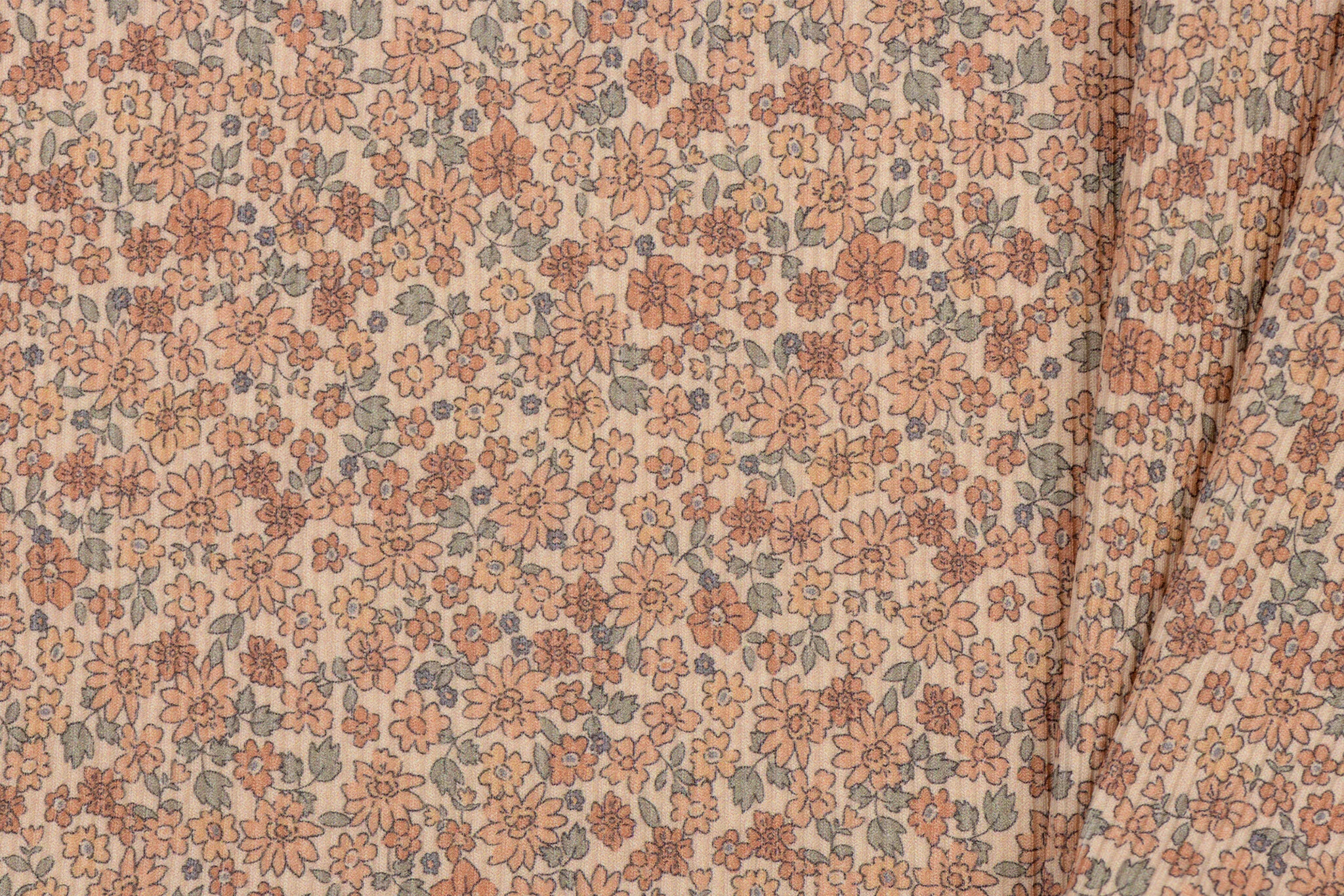 Rib Jersey Stof - Lieve Kleine Bloemen Cacao