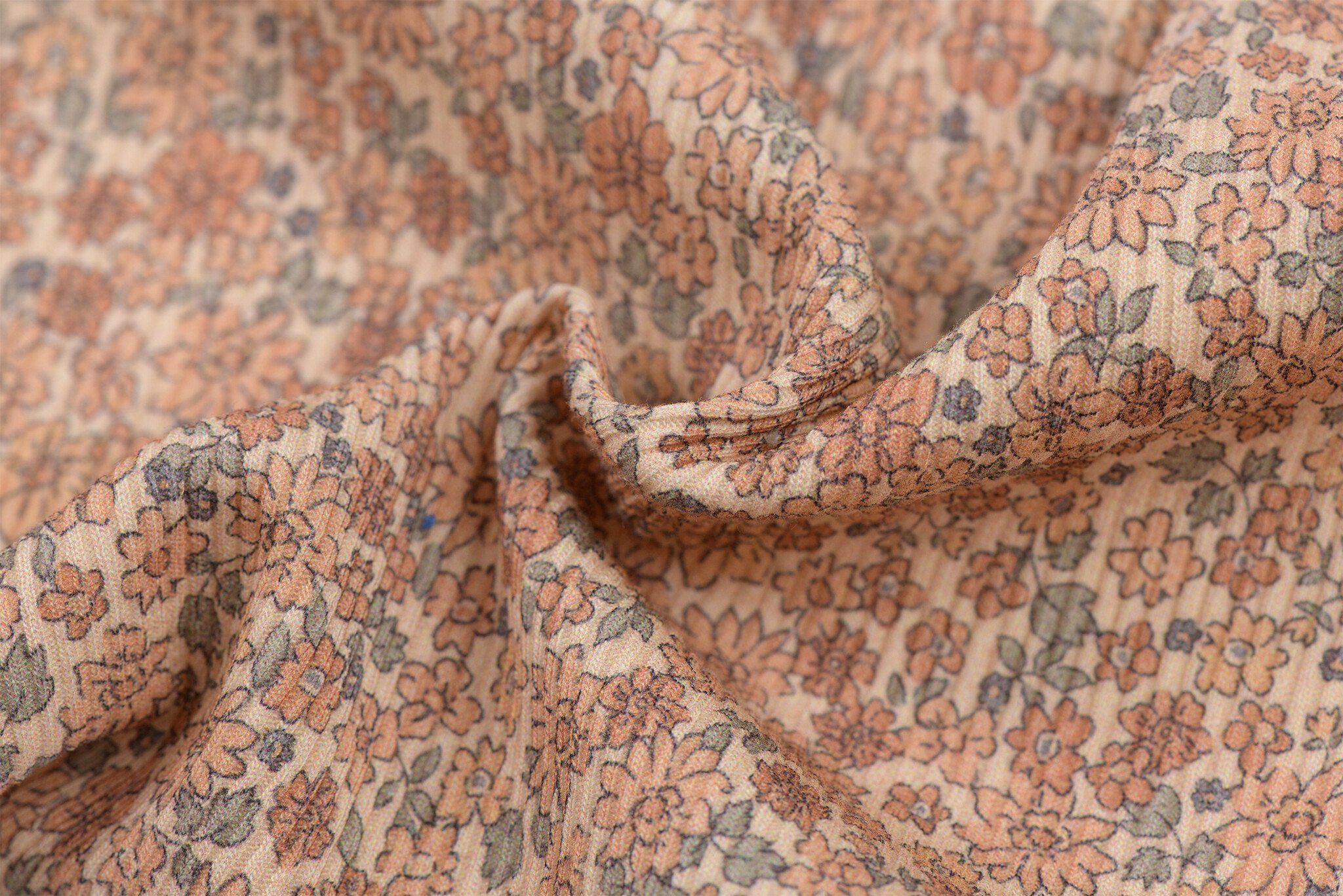 Rib Jersey Stof - Lieve Kleine Bloemen Cacao