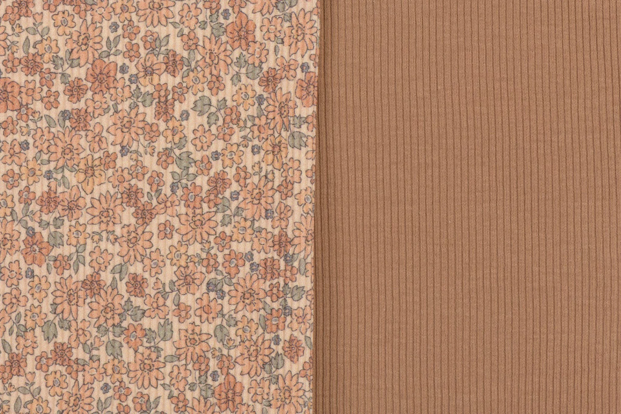 Rib Jersey Stof - Lieve Kleine Bloemen Cacao