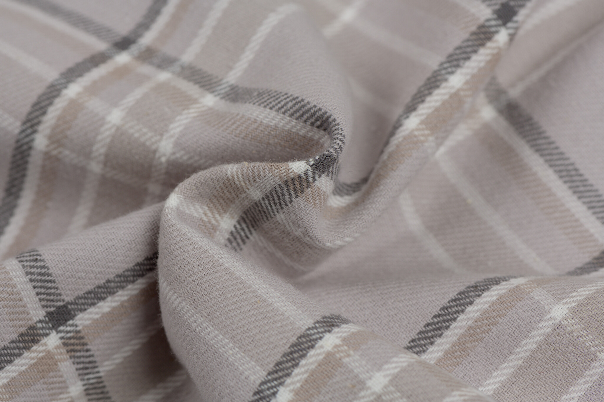 Katoen Flanel Stof Ruiten Kenza - Zandbeige