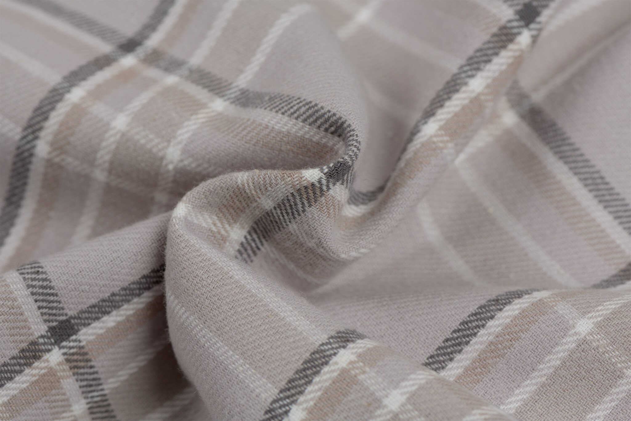 Katoen Flanel Stof Ruiten Kenza - Zandbeige