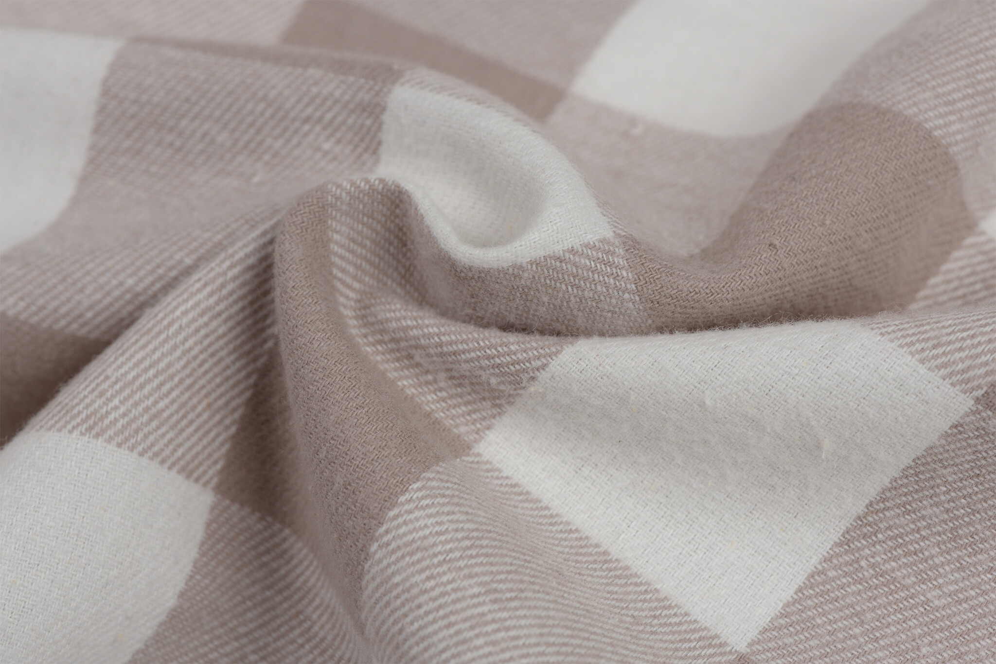 Katoen Flanel Stof Ruiten Kess - Zandbeige