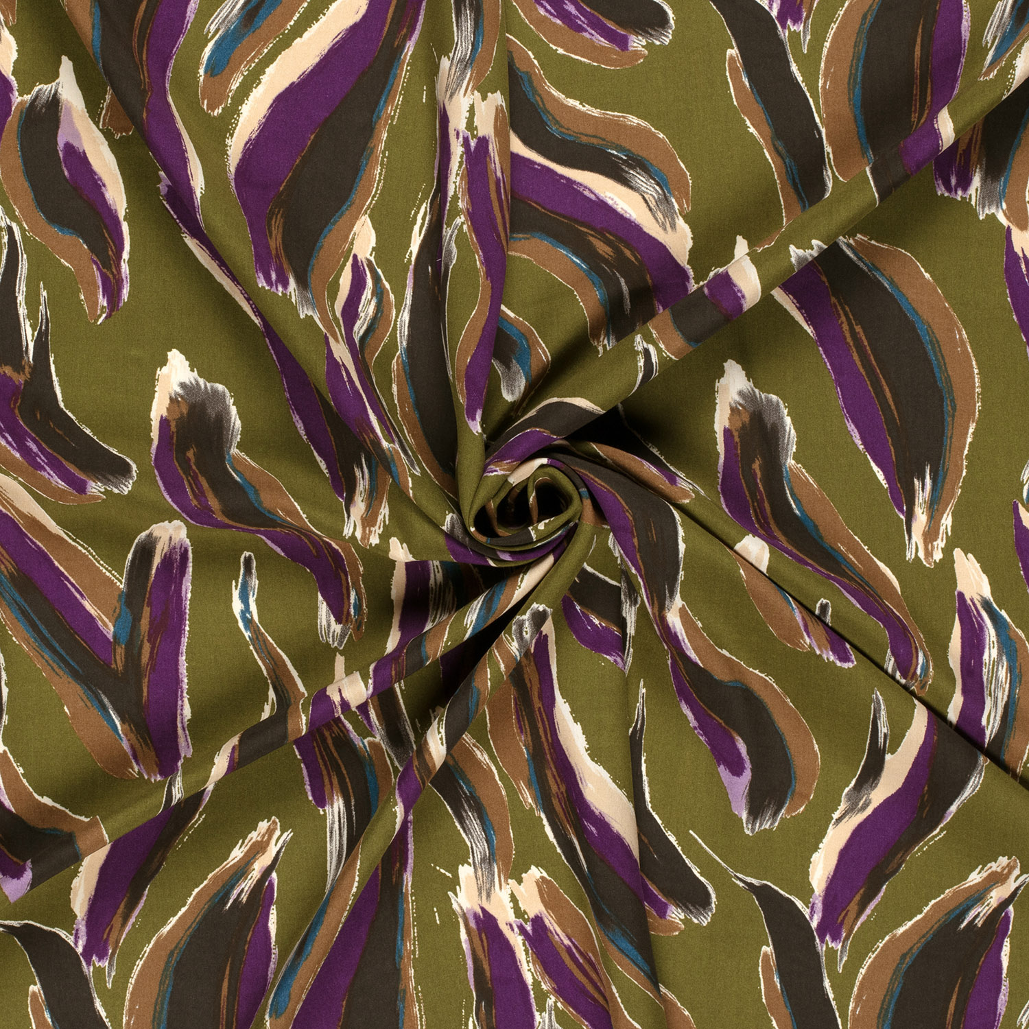 Viscose Poplin Stof Bedrukt - Kaki Groen