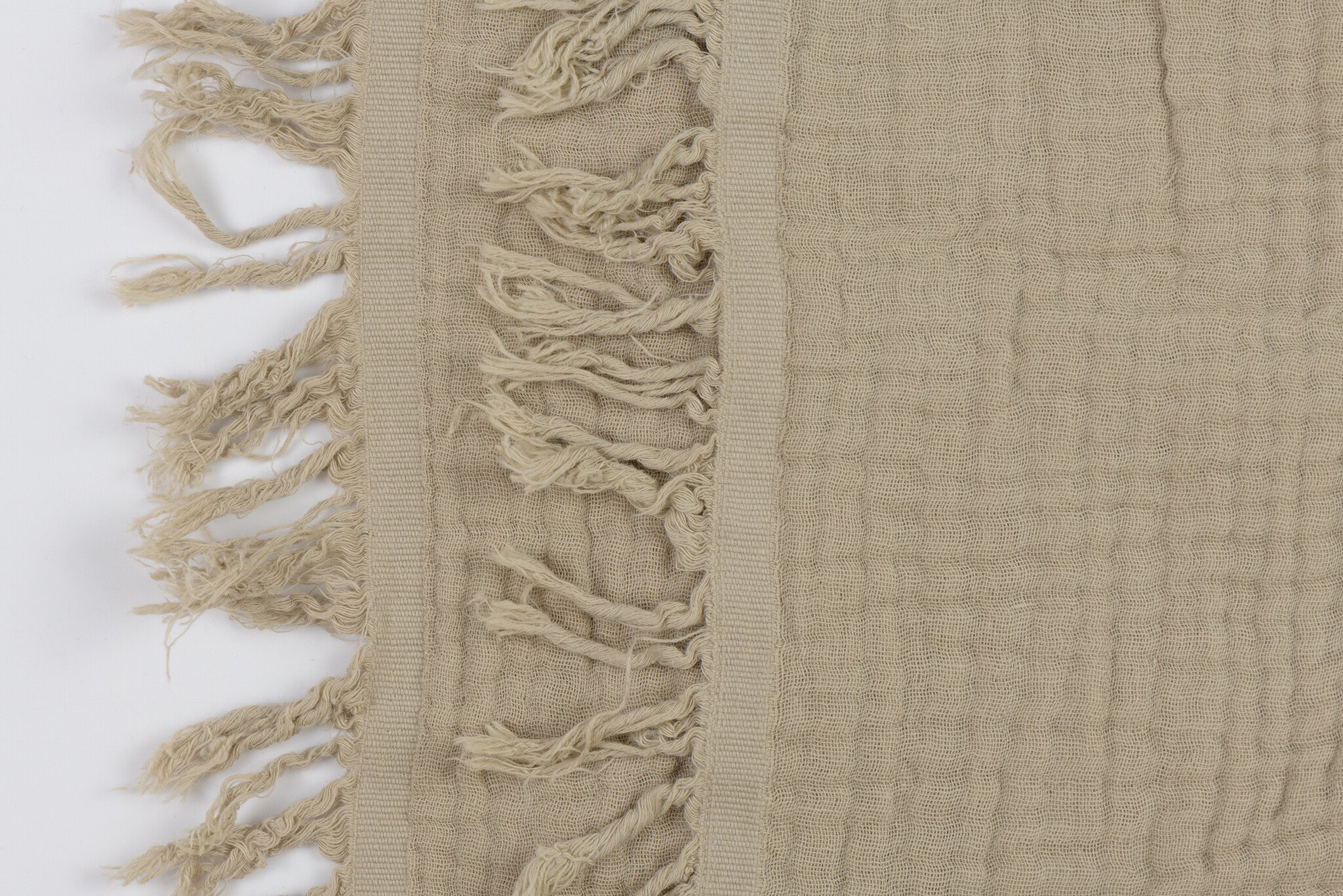 Franje 4-laags Mousseline Katoen Stof - Zand / Olijf