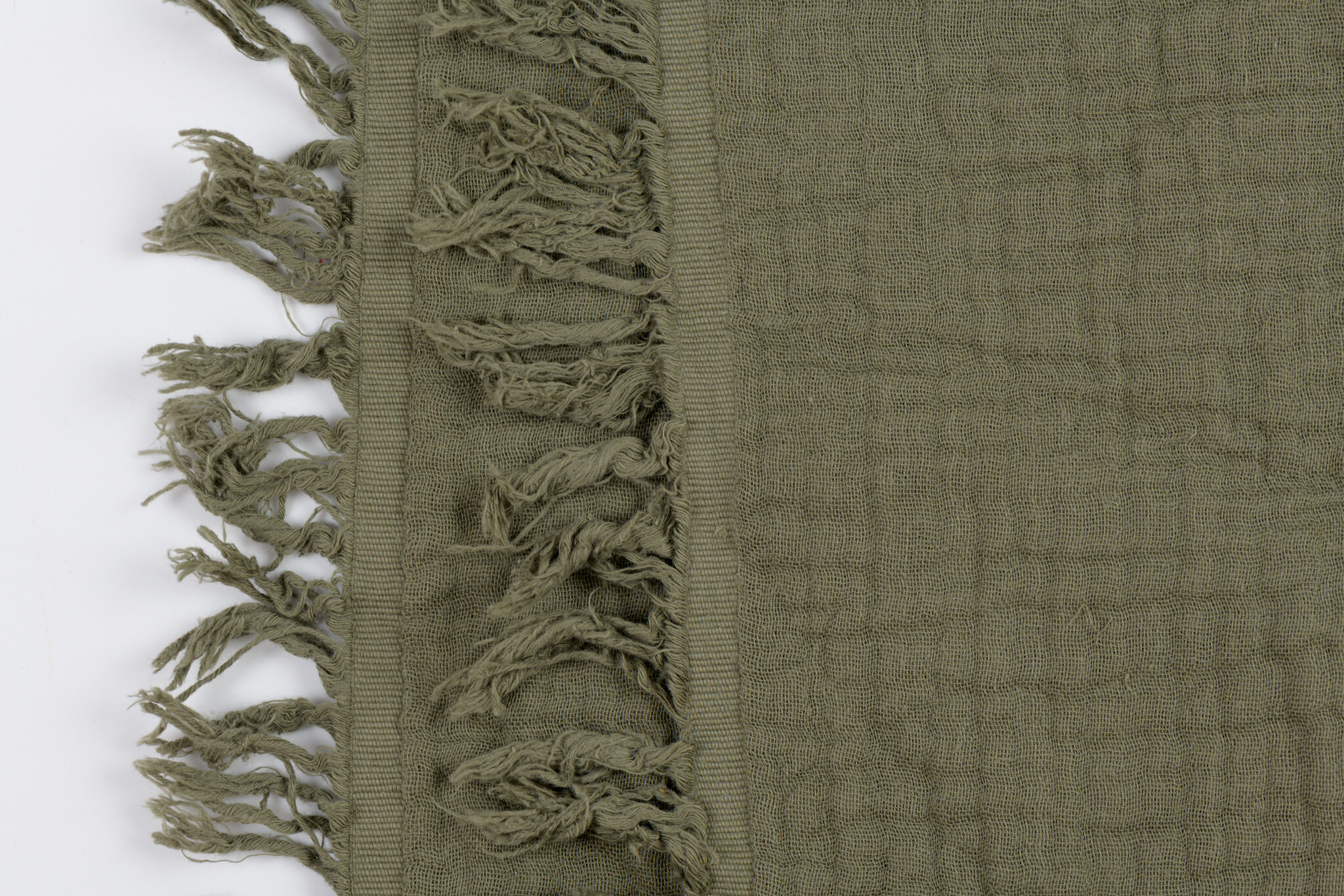 Franje 4-laags Mousseline Katoen Stof - Kaki Groen